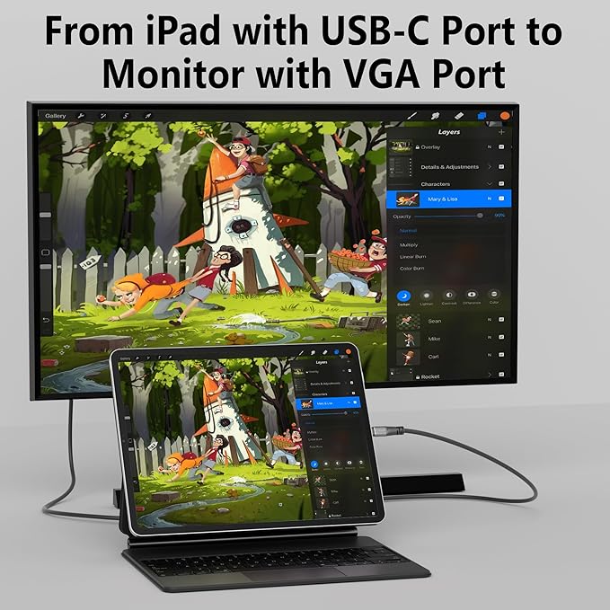 USB C to VGA Cable 20 FT, USB Type-C to VGA Adapter Cord, (Thunderbolt 3/4) Compatible with iPhone 17/16/15 Series, MacBook Pro/Air, iPad Pro, iMac, Galaxy S24, XPS, Surface Book 3 and More, Black