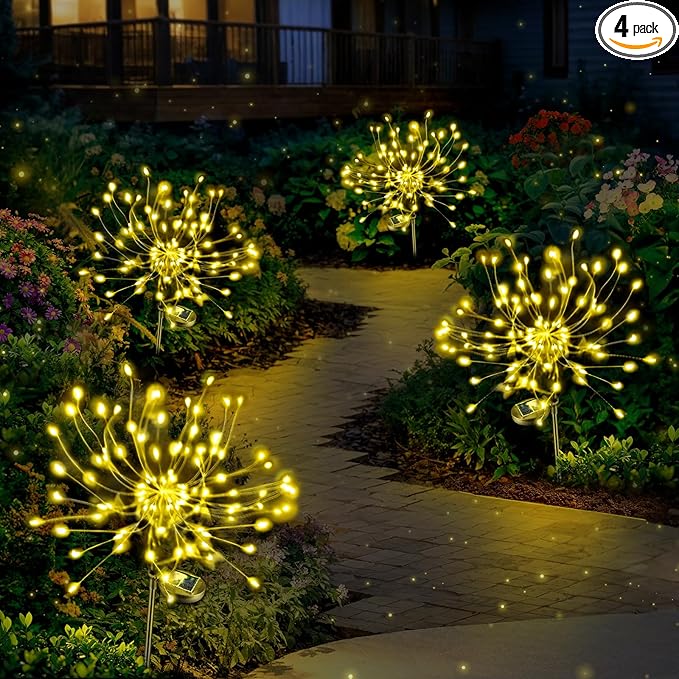 Anordsem Solar Lights Outdoor Decorative: Bendable Copper Wire with 120 LED Firework Beads - Waterproof 2 Warm Lighting Modes Yard Garden Patio - Christmas Gifts for Homeowner Over 30