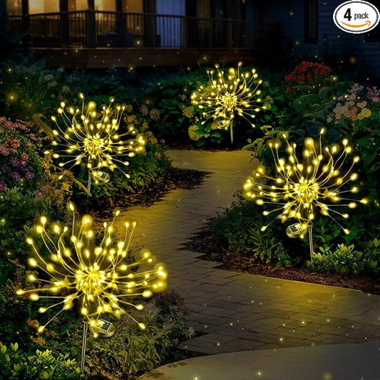 Anordsem Solar Lights Outdoor Decorative: Bendable Copper Wire with 120 LED Firework Beads - Waterproof 2 Warm Lighting Modes Yard Garden Patio - Christmas Gifts for Homeowner Over 30