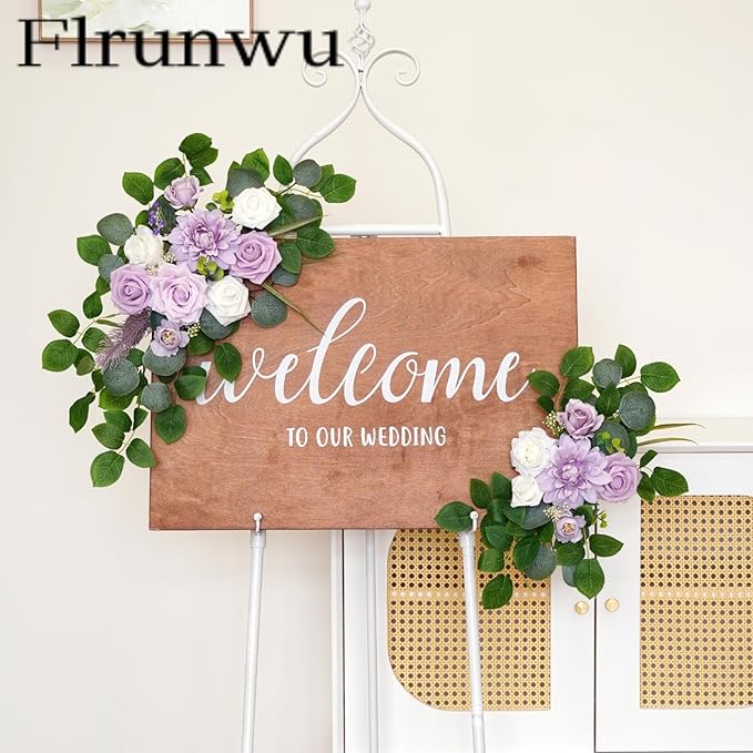 Flrunwu(Pack of 2 Artificial Flowers Decorations,Centerpieces for Wedding Reception Backdrop Decoration, Floral Decor Wall Home Entryway OutdoorDecorations (Purple)