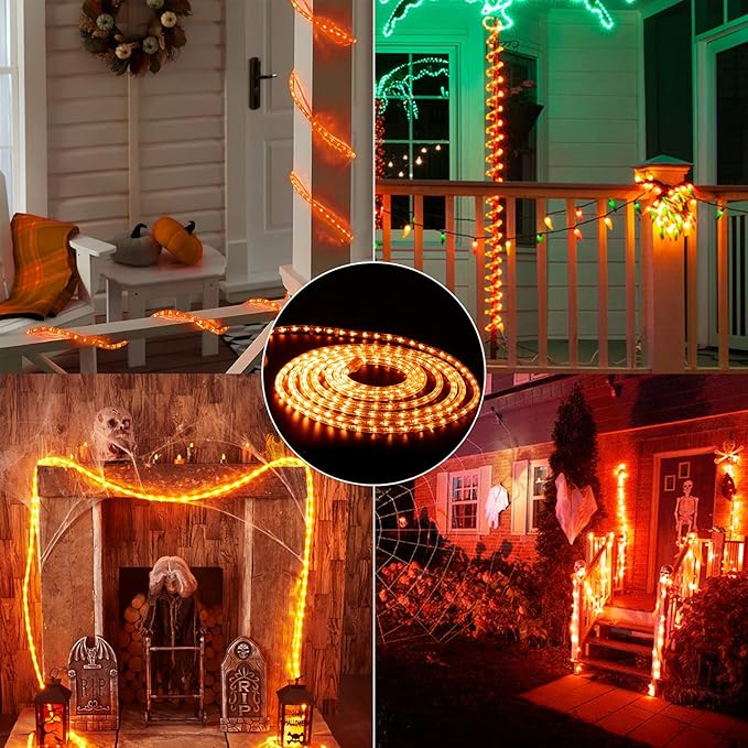 Brizled Orange Rope Lights, 18ft 216 LED Orange Lights, 120V Plugin Tube Light Connectable, Indoor Outdoor Halloween Rope Lighting Waterproof Halloween Holiday Light for Tree Patio Xmas Camping Decor