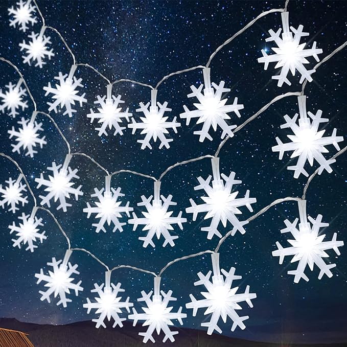 DomeStar White Snowflake String Lights, 9.8Ft 20LED Christmas String Lights for Indoor Outdoor Xmas Tree Decorations Winter Party Garden Patio