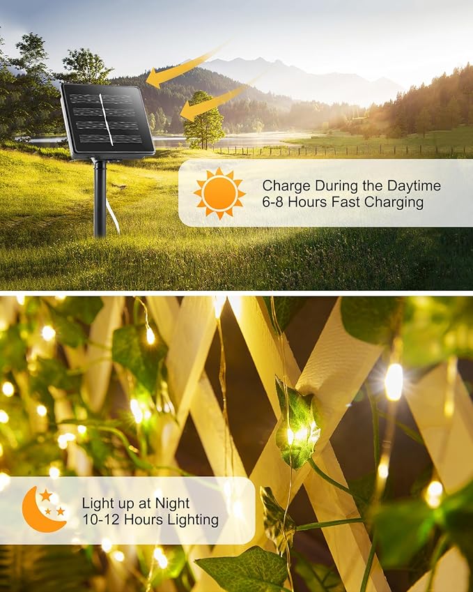 Solar Fairy Lights Outdoor, 33Ft Solar String Lights with Ivy, Plant Vine for Camping Outside Garden Yard Fence Wall
