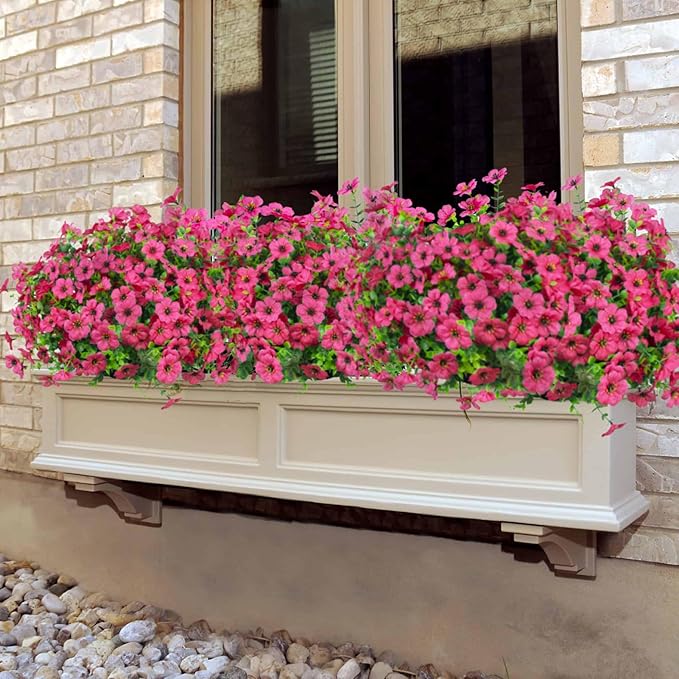 Ouddy Decor 24 Bundles Artificial Flowers for Outdoors Fake Silk Flowers UV Resistant Faux Plastic Plants for Spring Summer Garden Porch Window Box Table Vase Home Indoor Outdoor Decoration, Rose Red