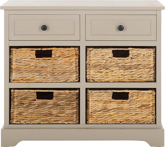 SAFAVIEH Home Collection Herman Vintage Grey 6-Drawer Wicker Basket Storage Unit, Fully Assembled (AMH5702A)