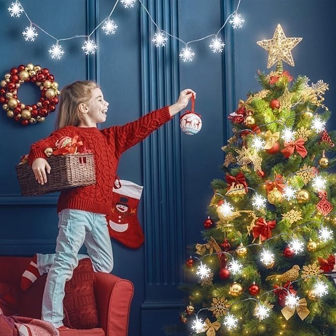 DomeStar White Snowflake String Lights, 9.8Ft 20LED Christmas String Lights for Indoor Outdoor Xmas Tree Decorations Winter Party Garden Patio