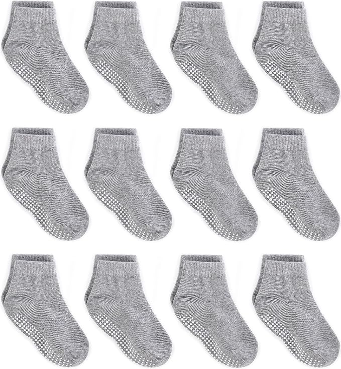Zaples Baby Non Slip Grip Ankle Socks with Non Skid Soles for Infants Toddlers Kids Boys Girls