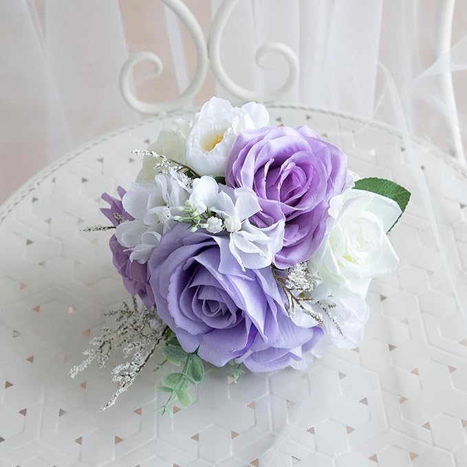 Wedding Bouquets for Bride Bridesmaid, Artificial Lilac Bride Flower Bouquet for Wedding Church Decoration Ceremony, Anniversary, etc, Roses Flowers