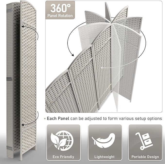 Sorbus 6 Panel Room Divider 6 ft. Tall - Privacy Screen, Extra Wide Double Hinged Panels, Mesh Hand-Woven Design, Partition Room Dividers and Folding Privacy Screens, Wall Divider for Room Separation