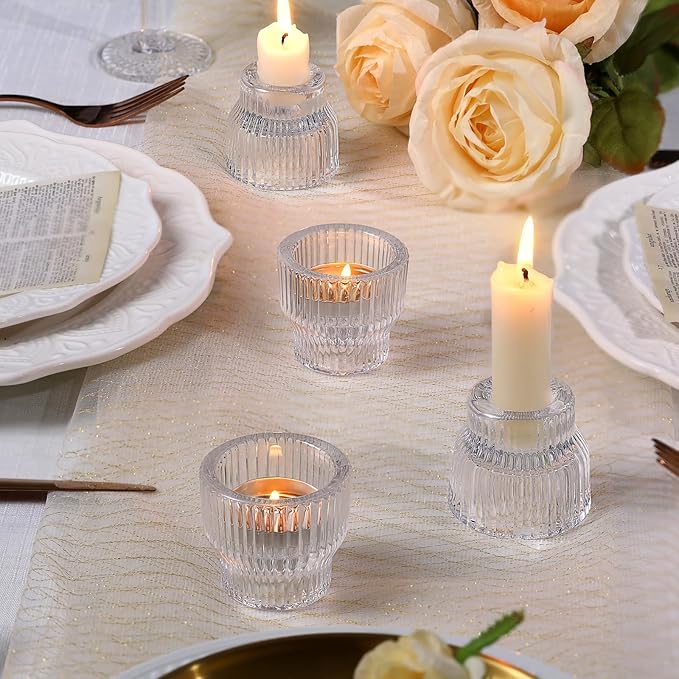 12pcs Clear Taper Candle Holders, Glass Candlestick Holders, Tea Light Candle Holder for Fall Wedding Centerpieces Table Decorations, Votive Candle Holders for Table Decor