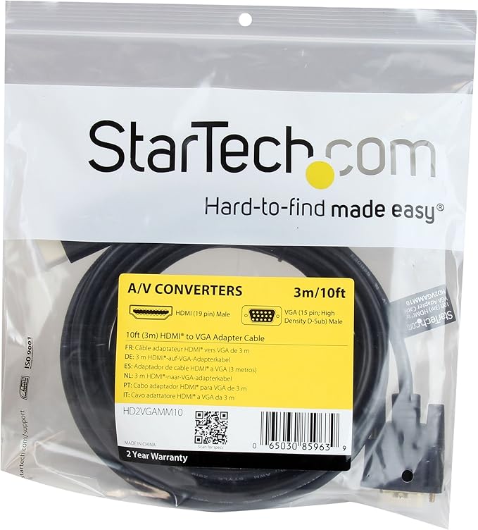 StarTech.com HDMI to VGA Cable - 10 ft / 3m - 1080p - 1920 x 1200 - Active HDMI Cable - Monitor Cable - Computer Cable (HD2VGAMM10)