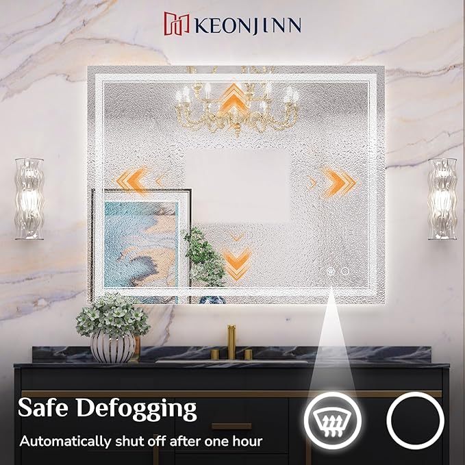 Keonjinn 72 x 32 Inch LED Bathroom Mirror with Lights, Large Wall Mounted Vanity Mirror, UL Listed LED Driver, HD Tempered Glass, Easy Installation, Anti-Fog, Memory Dimmable 6000K, CRI 90+