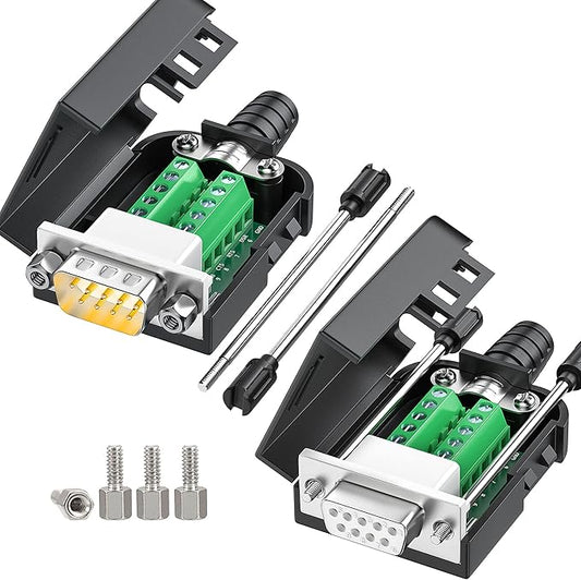 2Packs DB9 Serial Adapters No Soldering Needed. D-SUB 9-pin RS232 RS485 Adapter to Terminal Connector Signal Module with Bolts Nuts and Screwdriver (1PCS Male+1PCS Female)