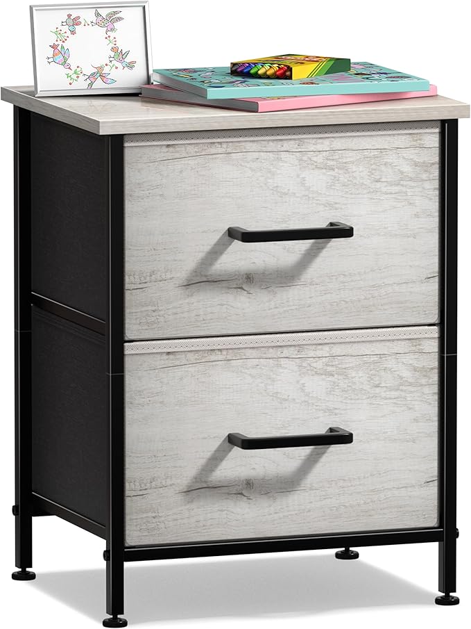 Sorbus Nightstand Dresser with 2 Faux Wood Drawers - Bedside Table Chest with Storage Bedroom, Living Room, Closet & Dorm Furniture Lamp Stand - Steel Frame, Wood Top, Easy Pull Fabric Bins