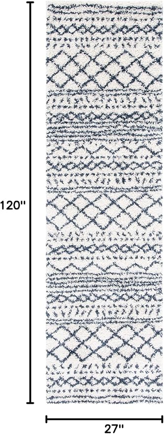 SAFAVIEH Arizona Shag Collection Runner Rug - 2'3" x 10', Ivory & Slate, Moroccan Design, Non-Shedding & Easy Care, 1.6-inch Thick, Ideal for The Living Room, Bedroom, Dining Room (ASG741M-210)