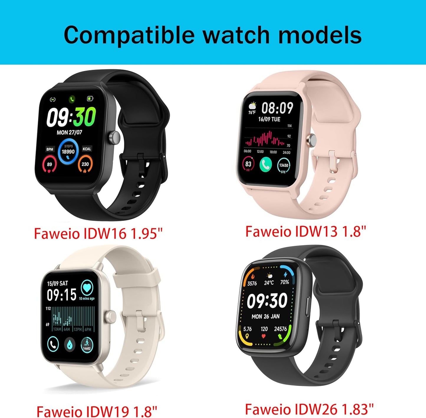 Lamshaw 22mm Slim Vintage Leather Strap for Faweio Smartwatch Bands, Compatible with IDW13/IDW16/IDW17/IDW19/IDW21/IDW26
