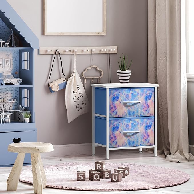 Sorbus Nightstand with 2 Drawers - Kids Bedside Furniture End Table Night Stand - Steel Frame, Wood Top & Easy Pull Fabric Bins - Dresser & Chest for Home, Bedroom Accessories, Office & Dorm (2 Pack)