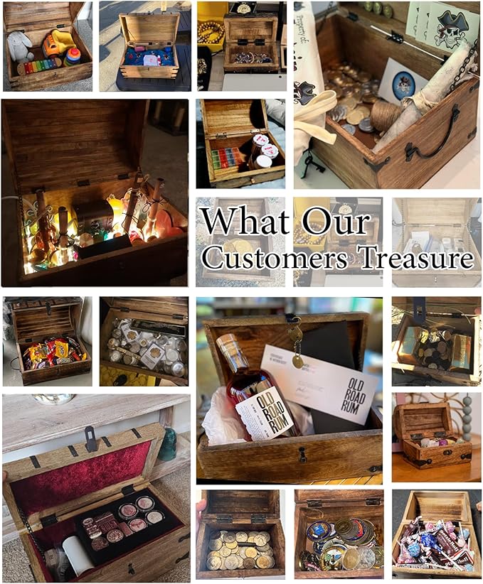 Nautical Cove Handmade Pirate Treasure Chest for Kids Prizes & Classroom with Lock and Skeleton Keys – Lockable Wooden Storage Chest Box, Pirate Decor, Decorative Wooden Box - Small 8x6x6