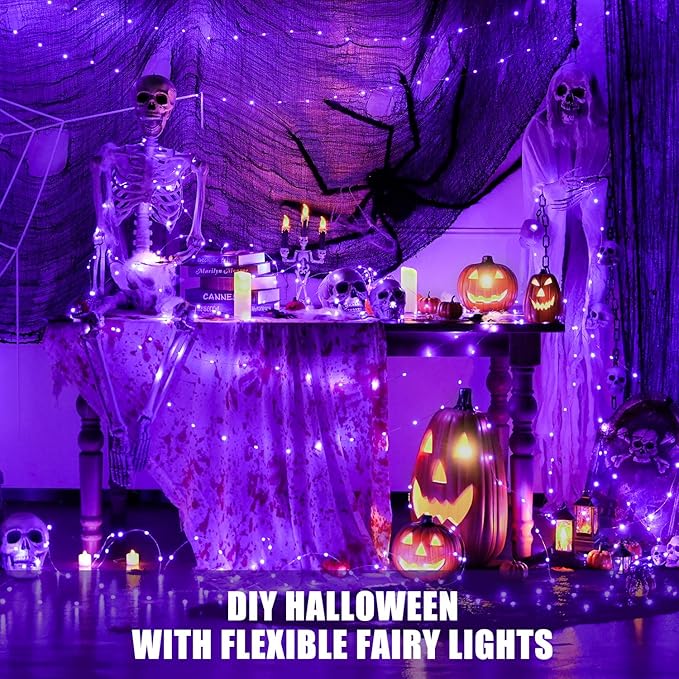 JMEXSUSS 2 Pack Christmas Fairy Lights Battery Operated, Total 200 LED 66ft Purple Christmas Lights with Remote, 8 Modes Twinkle String Lights Light for Halloween Tree Indoor Outdoor Decorations
