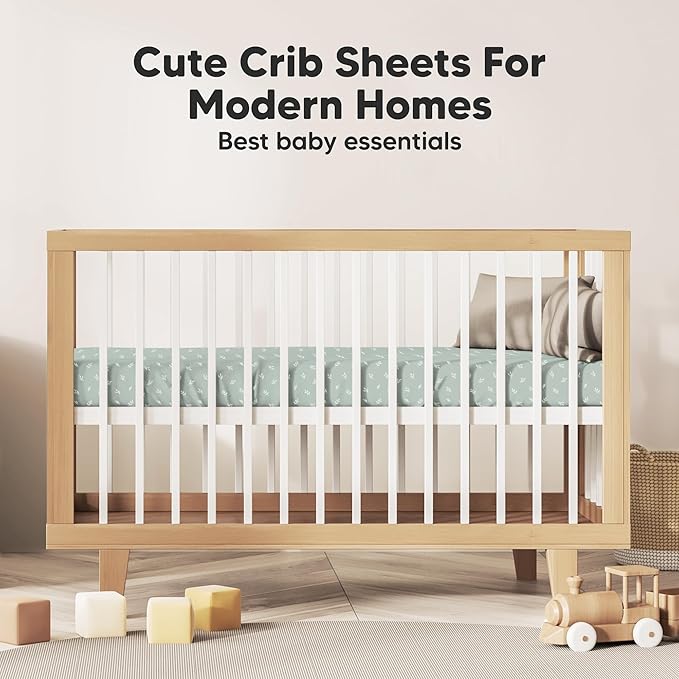 KeaBabies 2-Pack Organic Crib Sheets for Boys, Girls - 52x28 Fitted Crib Mattress Sheet Neutral, Breathable Jersey Cotton Cover for Baby Bed, Toddler Mattress, Soft & Cute Prints (Prairie)