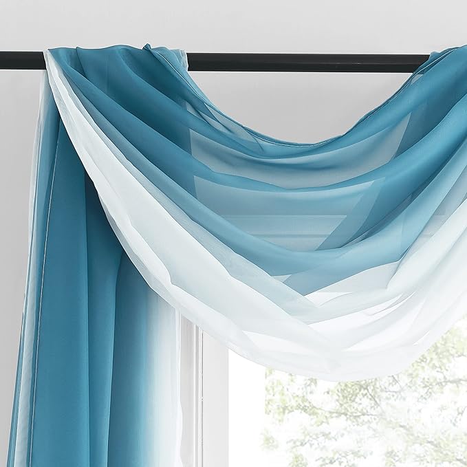 NICETOWN Wedding Decoration Voile Sheer Window Scarf, Dusty Blue Wedding Draping Curtains Aisle Runner Decoration Bed Canopy for Ceremony/Wooden Arch, 2 Panels, W60 x L216