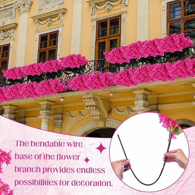 100 Pack Artificial Bougainvillea Floral 38" Silk Long Stem Bougainvillea Plants Hanging Table Centerpiece for Home Wedding Indoor Outdoor Decorations (Rose Red)