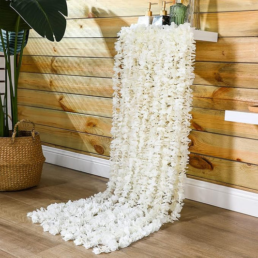 24 PCS Artificial Wisteria Hanging Flowers 6.56 Ft/pcs Fake Wisteria Vine Kit Hanging Flower for House Outdoor Garden Ceremony Outside Wedding Arch Floral Decor (White)