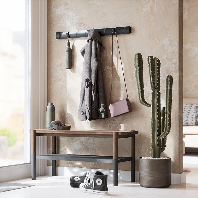 Umbra Flip 8 Hook Wall Mounted Coat Rack, Black