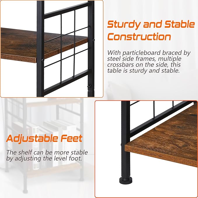 GIOTORENT 3-Tier Tall End Table, Narrow Night Stand with #-Design Sturdy Frame, Small Bed Side Table for Small Space in Living Room,Bedroom,Office,Bathroom(Brown)