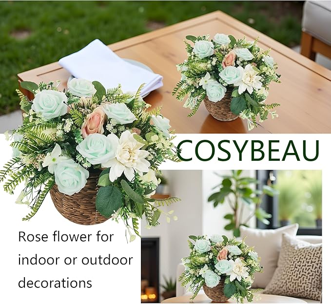 Artificial Fake Flowers 25pcs Roses, Light Green Foam Rose Faux Flower for DIY Wedding Bouquets Bridal Shower Centerpieces Floral Arrangements Party Table Home Decorations