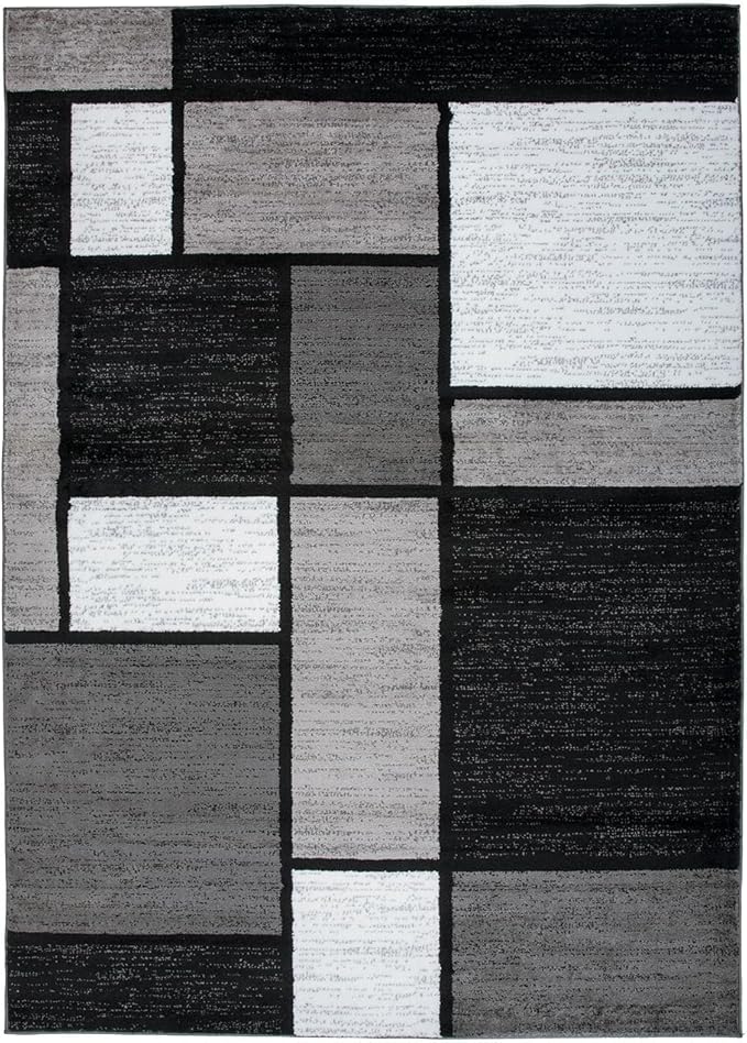 Rugshop Contemporary Modern Boxes for Home Office,Living Room,Bedroom,Kitchen Non Shedding Area Rug 4' x 6' Gray