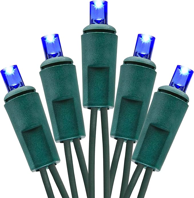 Holiday Essence Blue LED Mini Christmas Lights Set, 60 5mm Memorial Fourth of July Blue String Lights, Green Wire, for Indoor Outdoor Décor, Home, Wedding, Patio, Garden Decorations, UL Certified