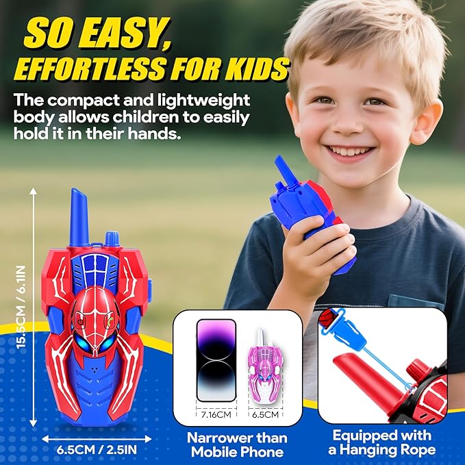 Vvinca Spider Walkie Talkies for Kids Toys Ages 3 4 5 6 7 8 9 10 Boys Girls 3 Pack Superhero Toys Lanyard Long Range Clear Sound Outdoor Game Camping Gear Spy Gadgets & Easter Christmas Birthday Gifts