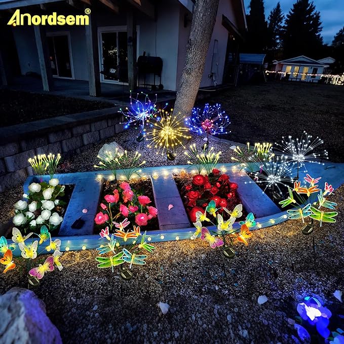 Anordsem Solar Lights Outdoor Decorative: Bendable Copper Wire with 120 LED Firework Beads - Waterproof DIY Colorful Fun Decorating Yard Garden Patio - Christmas Gifts for Homeowner Over 30