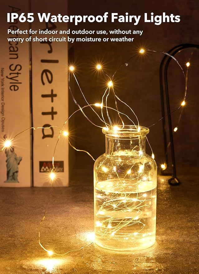Minetom 6 Pack Fairy Lights Battery Operated String Lights - 7ft 20 LED Waterproof Silver Wire Firefly Lights Waterproof for DIY Crafts Wedding Décor Table Centerpieces Mason Jars Party