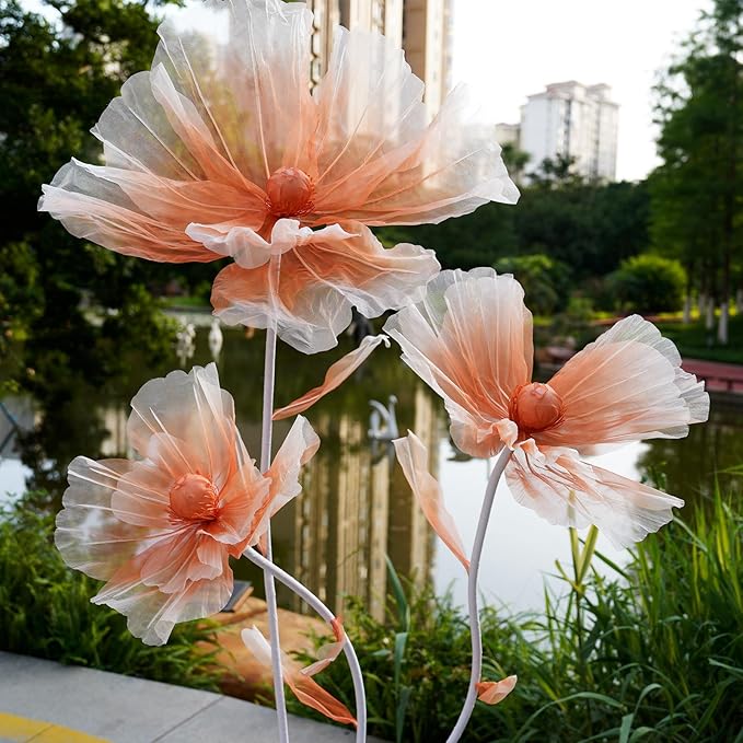 Giant Flowers for Decoration,66.9" Tall Floor Standing Life Size Silk Flower Decor - 3 Large Artificial Flowers with Stand for Wedding Reception,Party Banquet Background,Home Decor