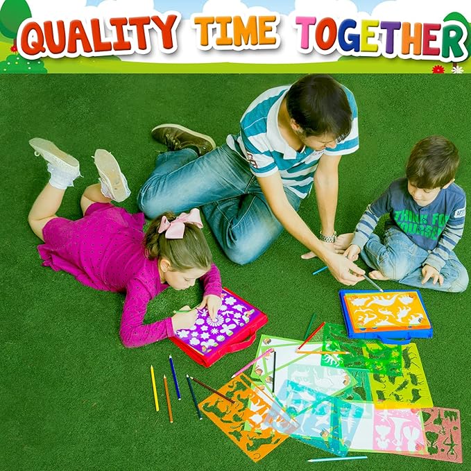Drawing Stencils Set for Kids (55 Piece) - Arts and Crafts Set for Girls & Boys - Christmas & Birthday Gifts for Kids 4 5 6 7 8 9+ Year Old - Ideal Creativity Kit & Travel Activity with 300+ Shapes