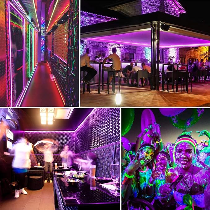 20ft LED Black Light Strip Kit,360 Units,12V Flexible Blacklight Fixtures, 6m LED Ribbon for Indoor Home Bedroom Decoration Fluorescent Dance Party,Non-Waterproof