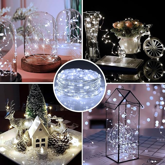 20 Pack Fairy Lights Battery Operated 7ft 20 LED Mini String Lights Twinkle Lights Silver Wire Firefly Starry Lights for Mason Jars Wedding Party Christmas Centerpiece Decor, Warm White & Cool Whtie
