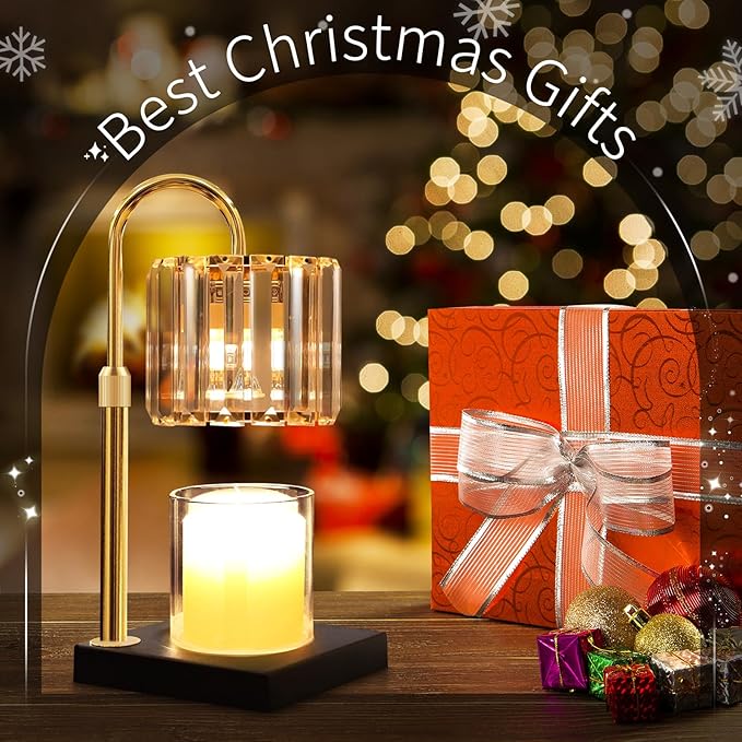 Candle Warmer Lamp, Wax Warmer Candle Lamp Timer & Dimmer 7-Levels, Compatible Most Jar Candles, Top Melting, Cystal Candle Heater Lamp for Scented Wax, Elegant Home Decoration, Black