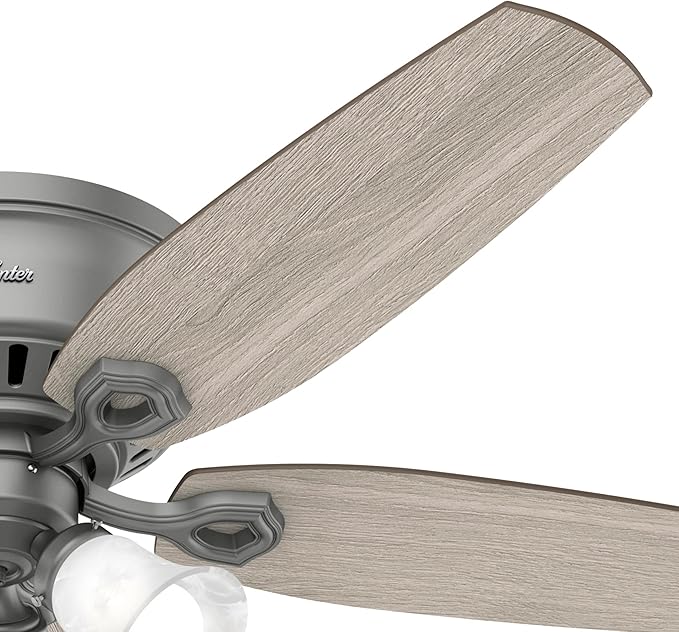 Hunter 52 inch Indoor Ceiling Fan with LED Lights - Ceiling Fan with Pull Chain, For Bedroom, Living Room, or Kitchen, Low Profile Mount, No Remote, 5 Blades - Builder 51113, Matte Silver