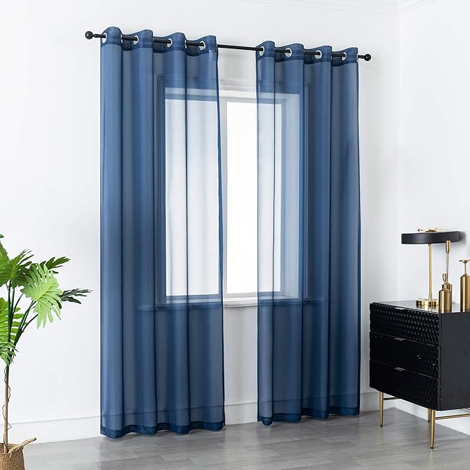 Navy Blue Curtains 108 Inches Long for Living Room Set 2 Panels Window Semi Voile Drapes Extra Length Solid Transparent Dark Blue Curtains for Bedroom Party Backdrop 52x108 Inch Length Indigo Blue