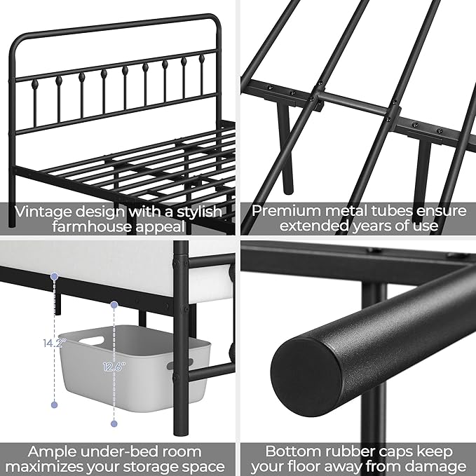 Yaheetech Classic Metal Platform Bed Frame Mattress Foundation with Victorian Style Iron-Art Headboard/Footboard/Under Bed Storage/No Box Spring Needed/King Size Black