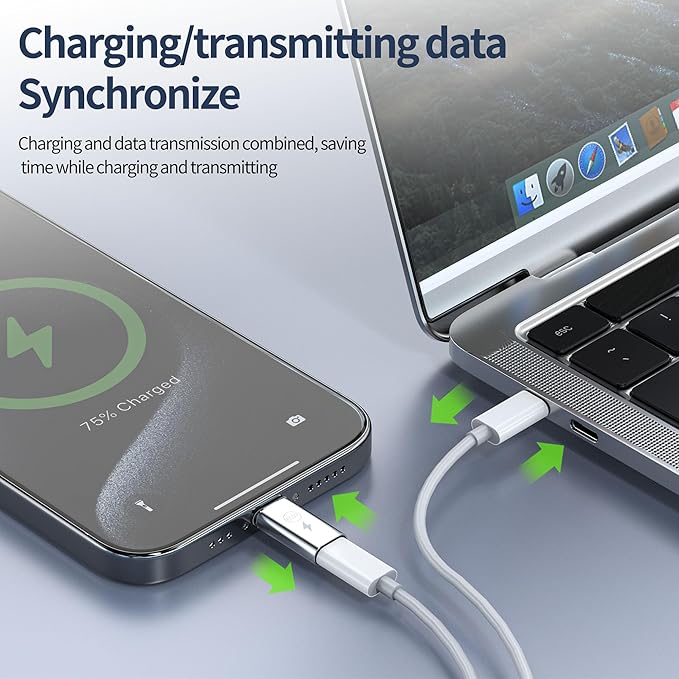 65W Lightning Female to USB C Male Charger Adapter(3Pack) for iPhone16 15 Pro Max Fast Charging Cable Connector Accessories Type C Converter for iPad Car Dongle PD Cord Compatible for Samsung