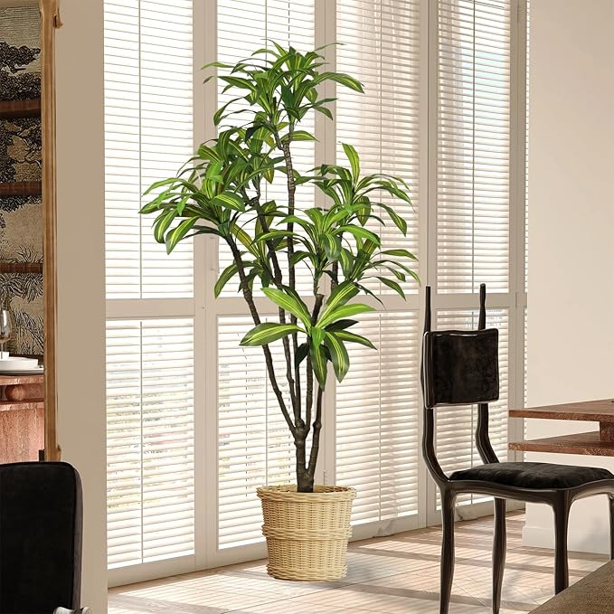 Artificial Dracaena Tree 6.5ft(78in) Faux Floor Plant for Indoor Decor Realistic Potted Tree with Texture Lifelike Leaves and Natural Wood Trunk for Home Living Room,Office Perfect Housewarming Gift