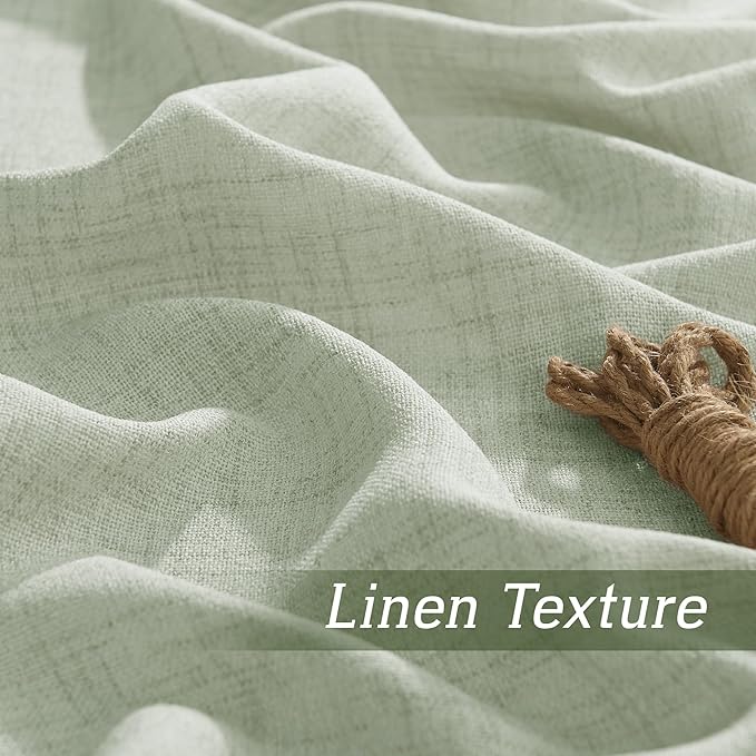 RYB HOME Linen Sheer Curtains and Drapes for Living Room and Dining Room 102 inches Length, Breathable Weave Textured/Rod Pocket Semi Sheer Curtains, Sage Green, W 52 x L 102 inches, 2 Panels Set