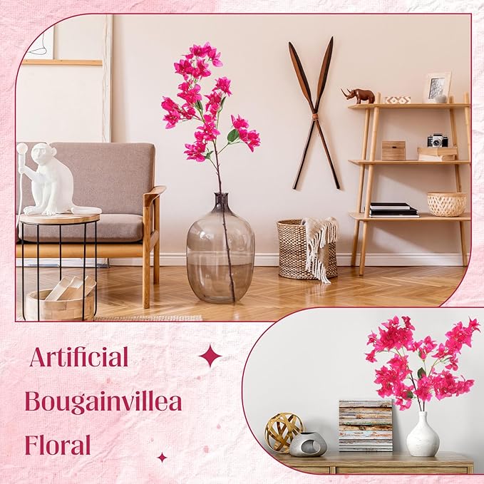 16 Pack Artificial Bougainvillea Floral 38" Silk Long Stem Bougainvillea Plants Hanging Table Centerpiece for Home Wedding Indoor Outdoor Decorations (Rose Red)