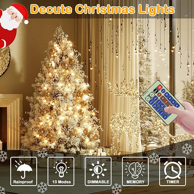 Decute 500LED 164FT Christmas Tree String Lights Green Wire Dimmable with Remote Control, UL Listed Plug in Fairy Starry Lights Decorative for Christmas Tree Party Wedding Indoor Outdoor Warm White