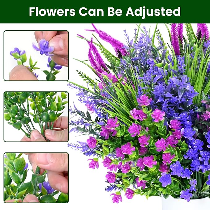 Artificial Plants Outdoor, 20PCS Artificial Flowers, UV Resistant Fake Flowers, Faux Flowers for Outdoor Planters for Front Porch Pot Decor