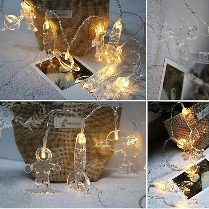 AceList 10 LED Children's Room LED String Light Astronaut Spaceship Rocket Pendants Holiday Party Lights Wall Window Nursery or Kids Room Decor Wedding Around The Garden Patio Christmas (Warm White)